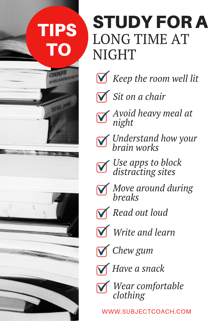 tips to study for a long time at night