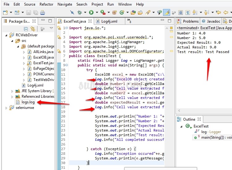 Log4j Selenium example