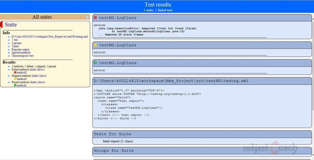 testNG HTML report