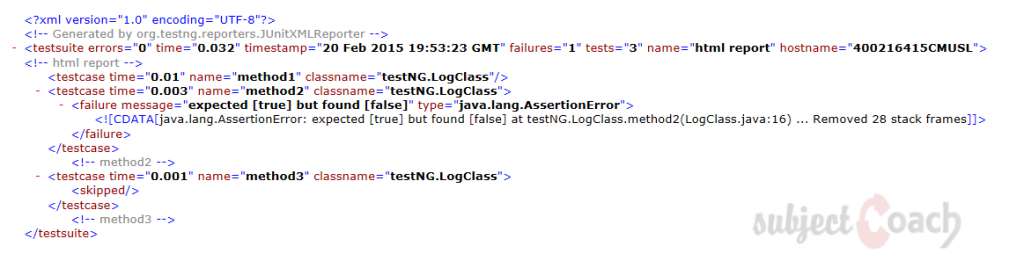 XML report example testNG
