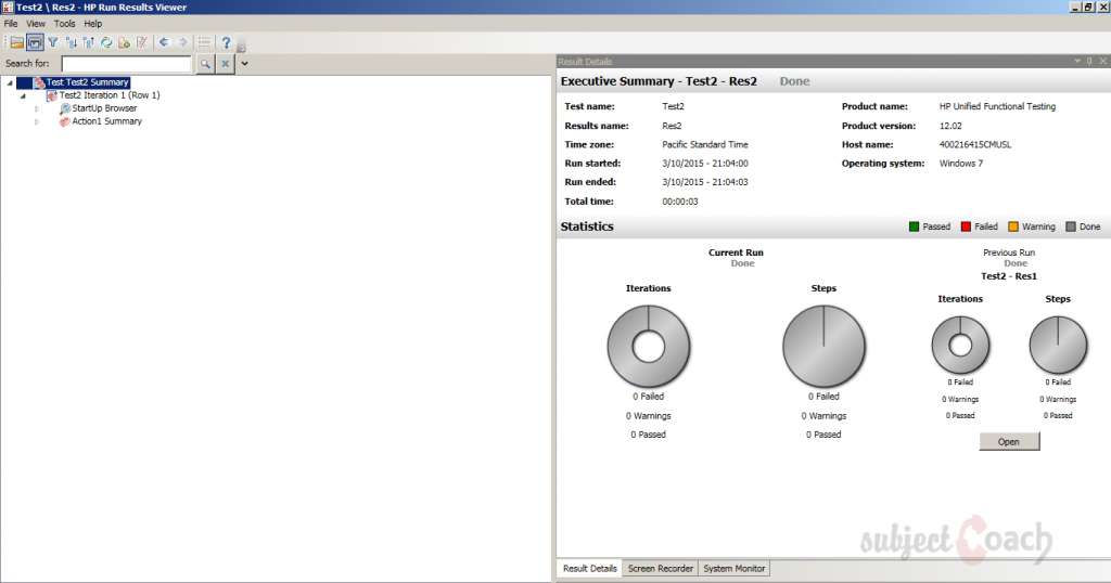 QTP test result