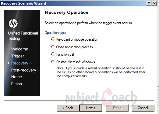 recover scenario wizard QTP recover operation