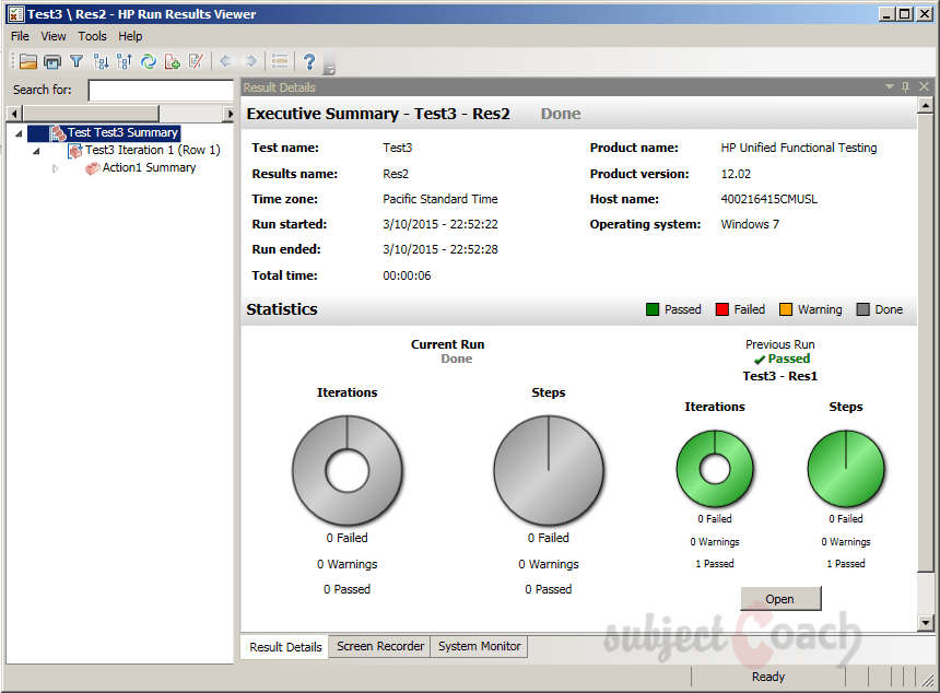 test results window QTP