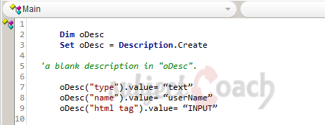 Description Objects Example Code QTP