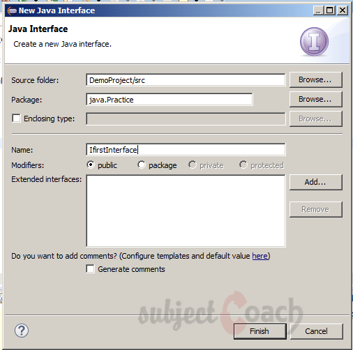 eclipse: New Java Interface wizard