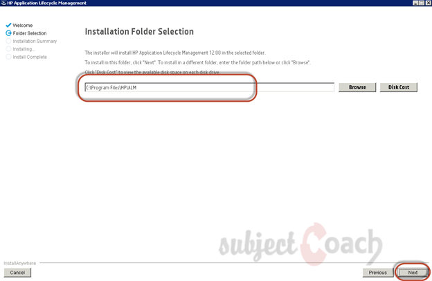 HP ALM install select location
