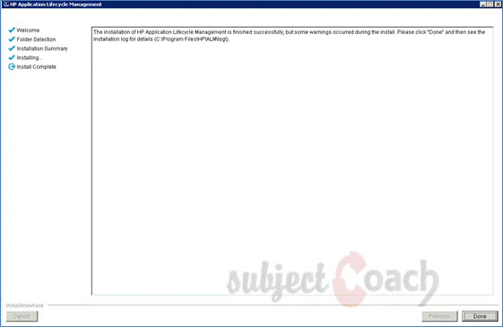 HP ALM installation finished