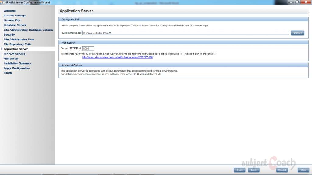 HP ALM: Select the Port for the Application server 