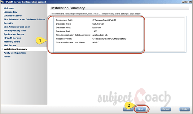 Verify the configuration summary - HP ALM