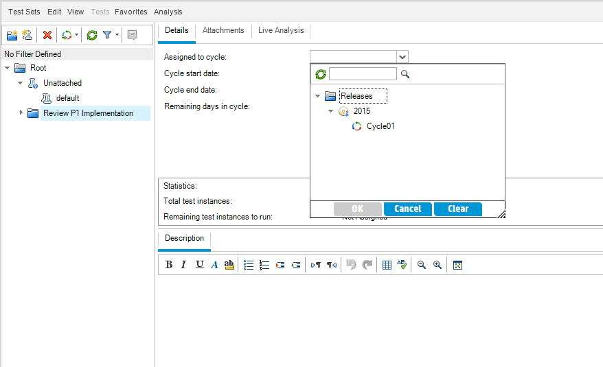 Assign test set to a cycle