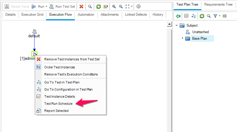 Test run schedule HP ALM