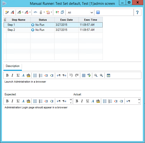 Manual runner begin test HP ALM