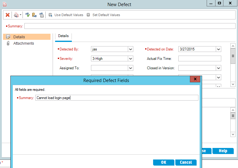 New defect add summary HP ALM