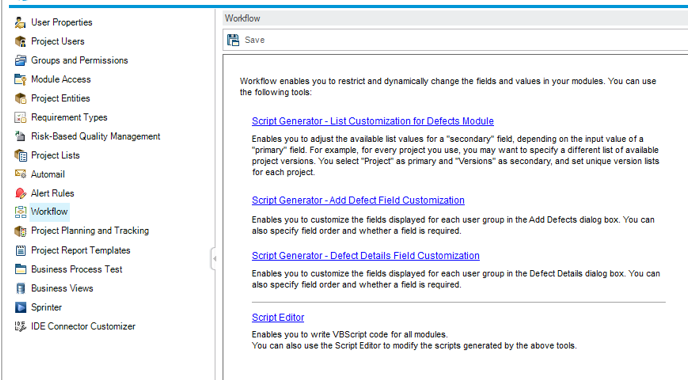 Workflow customization HP ALM