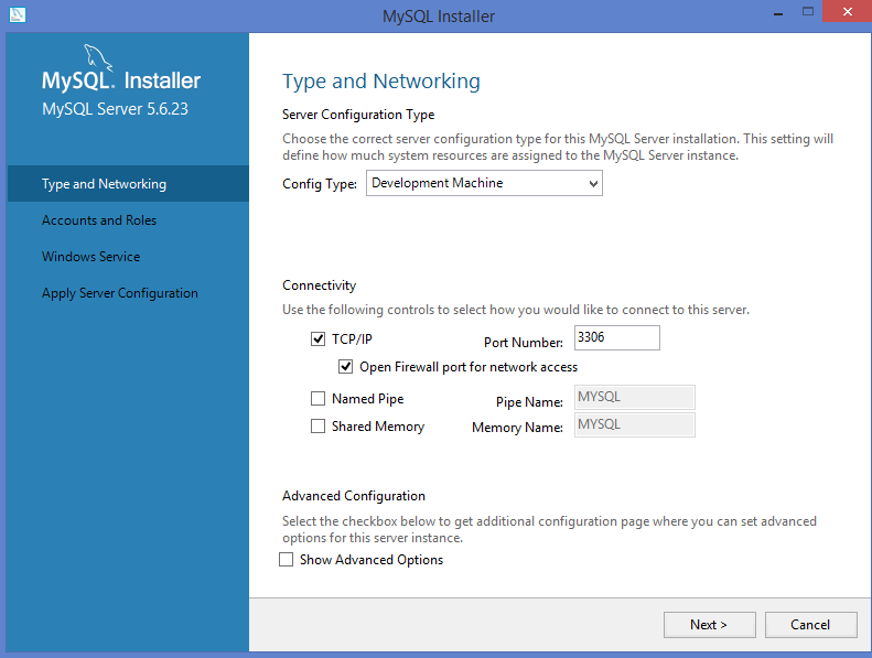 MySQL type and networking