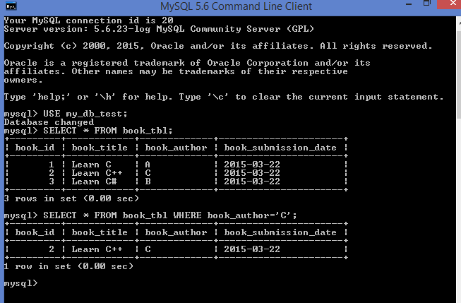 Select using where clause MySQL