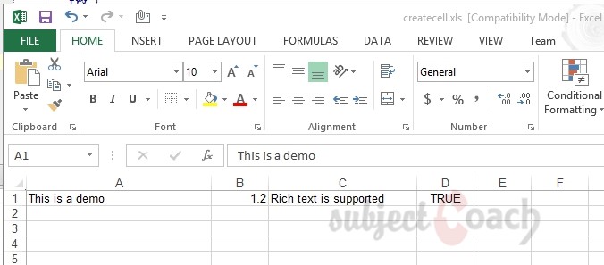 Creating Cells example Apache POI