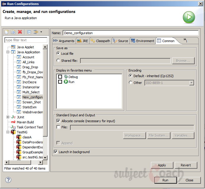 eclipse: commons tab