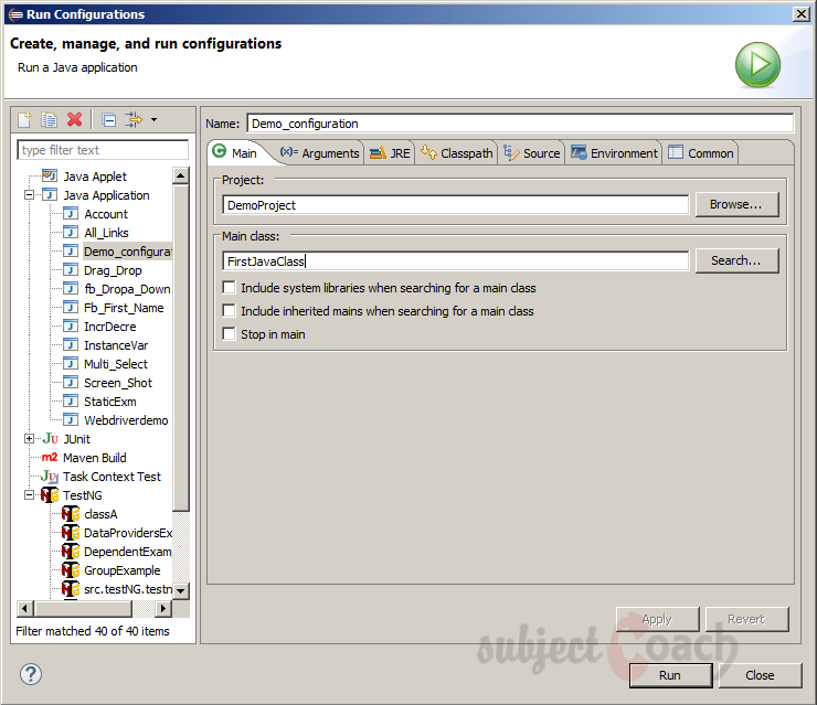 Eclipse: Run Configurations