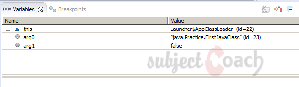 The variables tab in eclipse