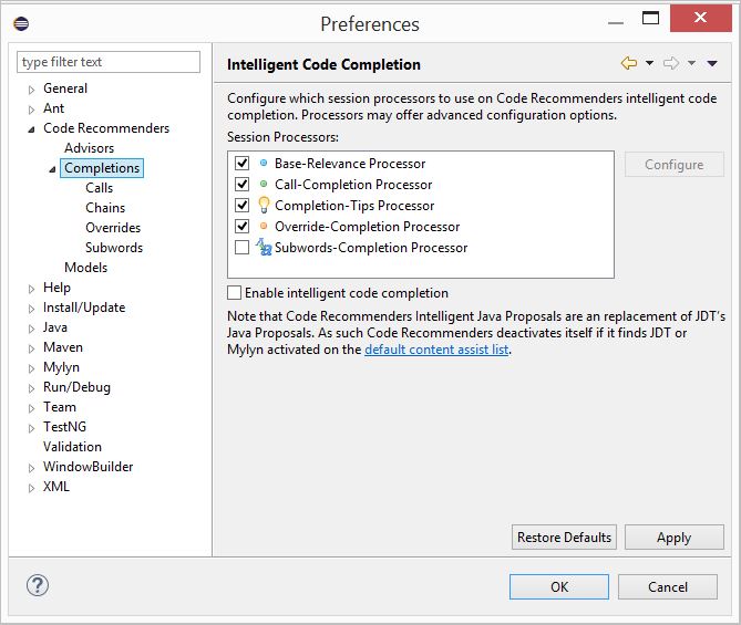 Code Assist preferences eclipse