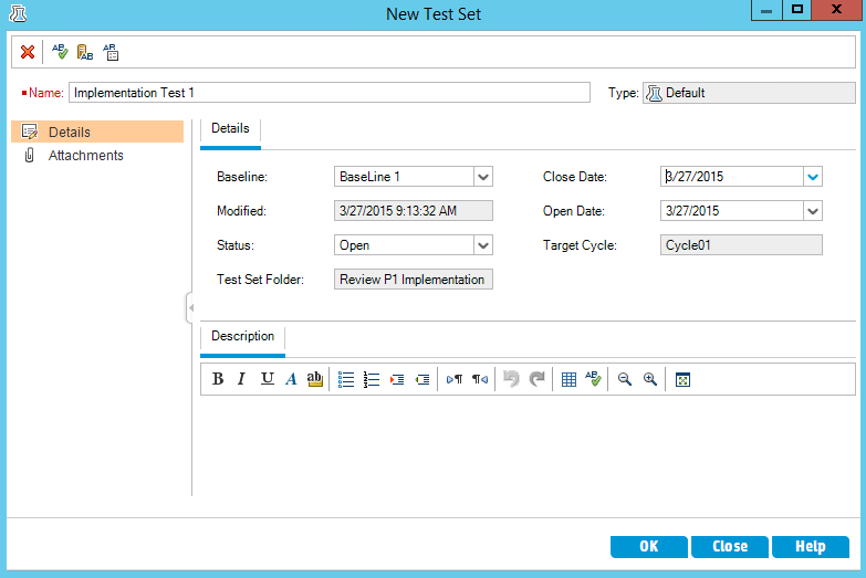 New test set HP ALM