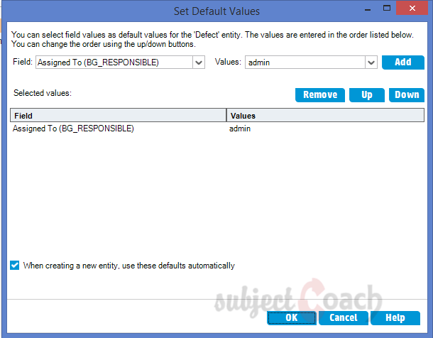 Set default values HP ALM