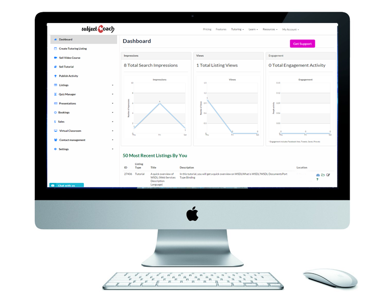 SubjectCoach dashboard