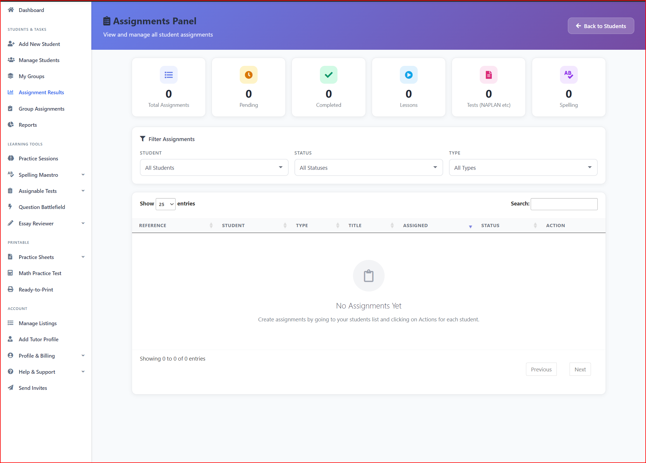 SubjectCoach dashboard