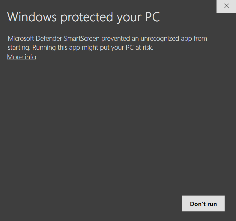 A blue Windows message with a More info link