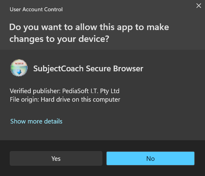 Windows asks to allow changes and shows Verified publisher PediaSoft I.T. Pty Ltd