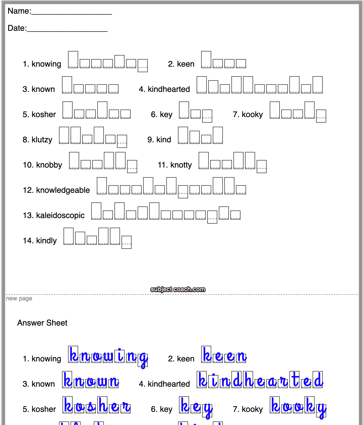 Free Printable Vocabulary Worksheet Generator