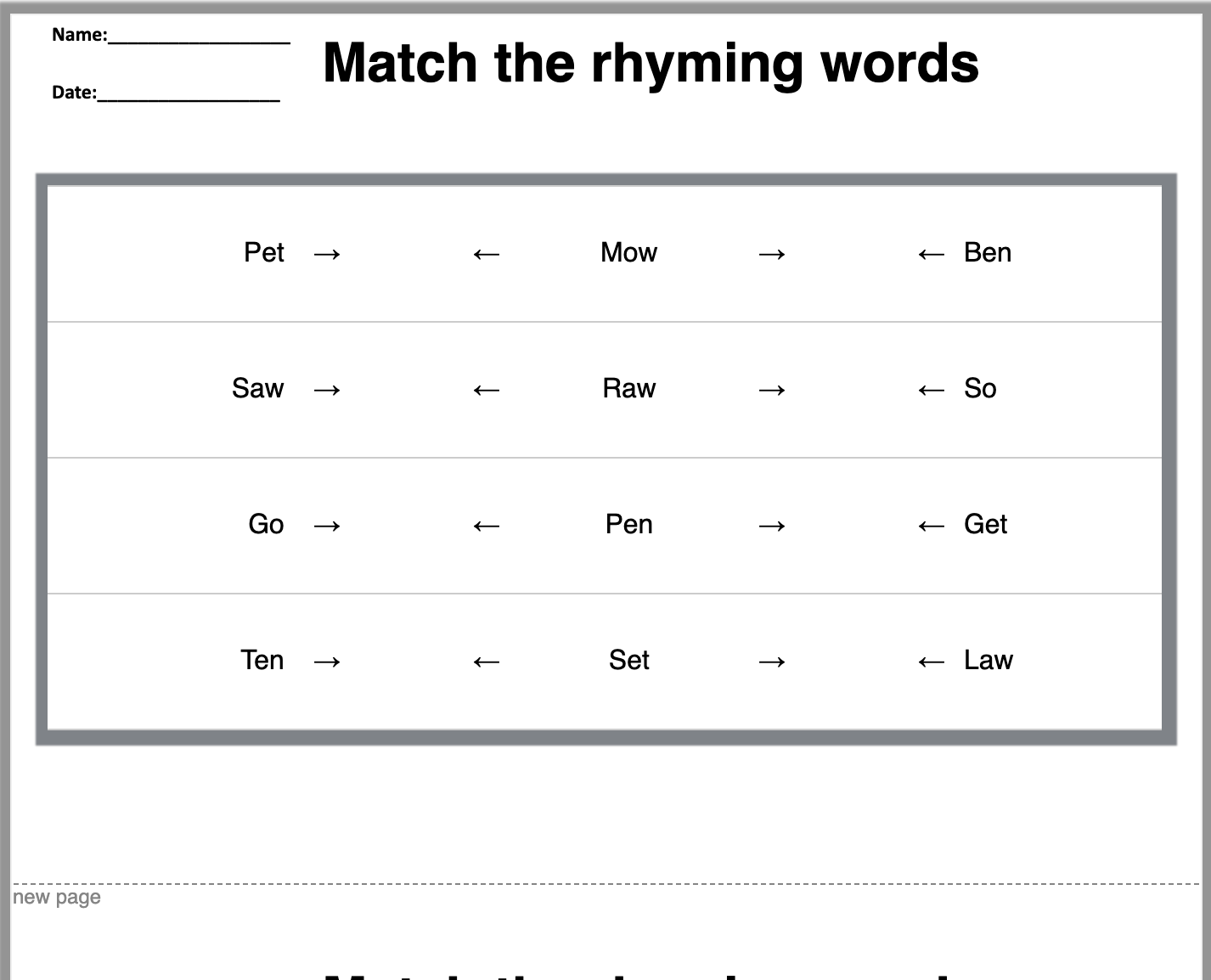 Matching Triples Worksheet Generator