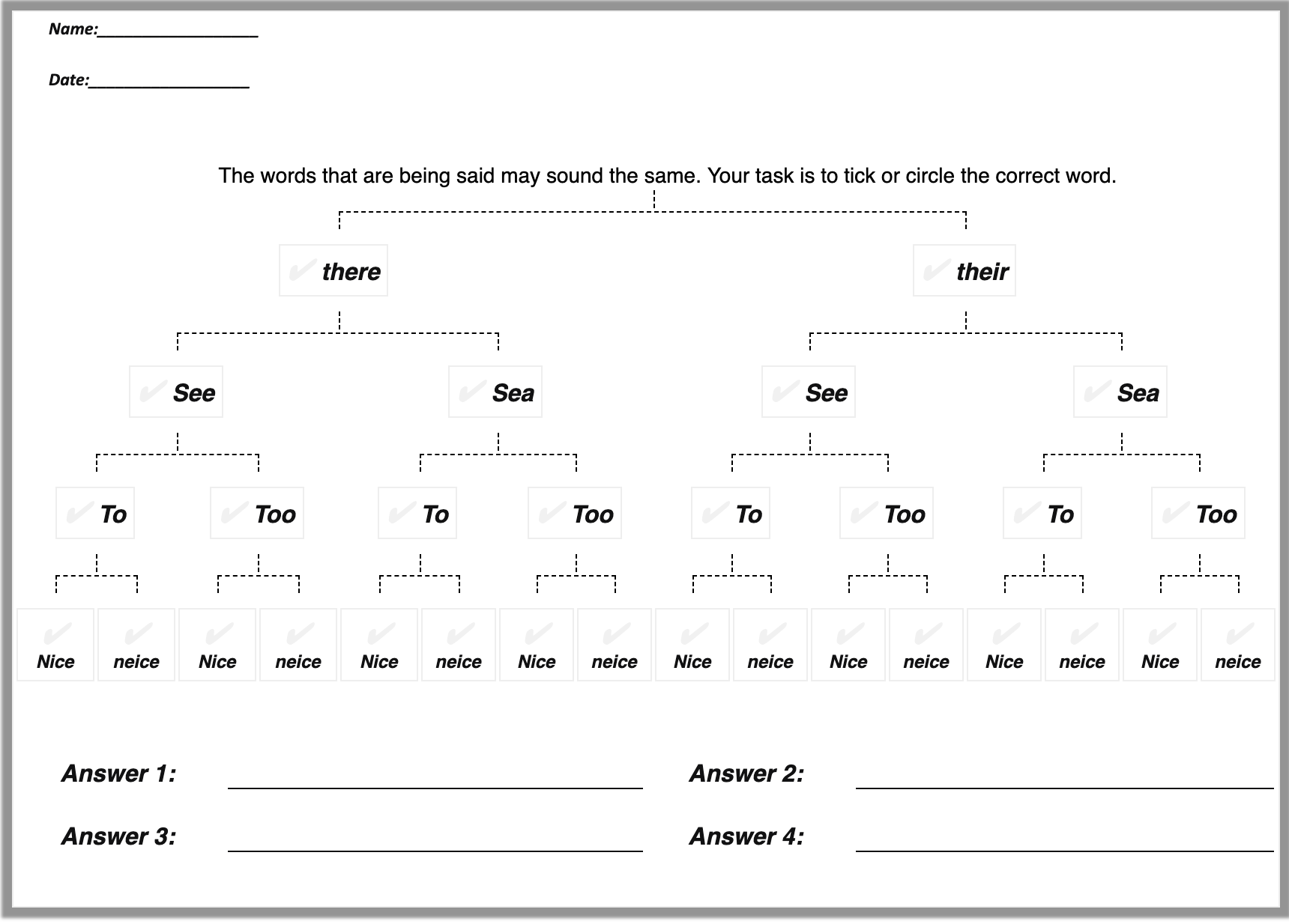 Minimal Pairs Worksheet Generator