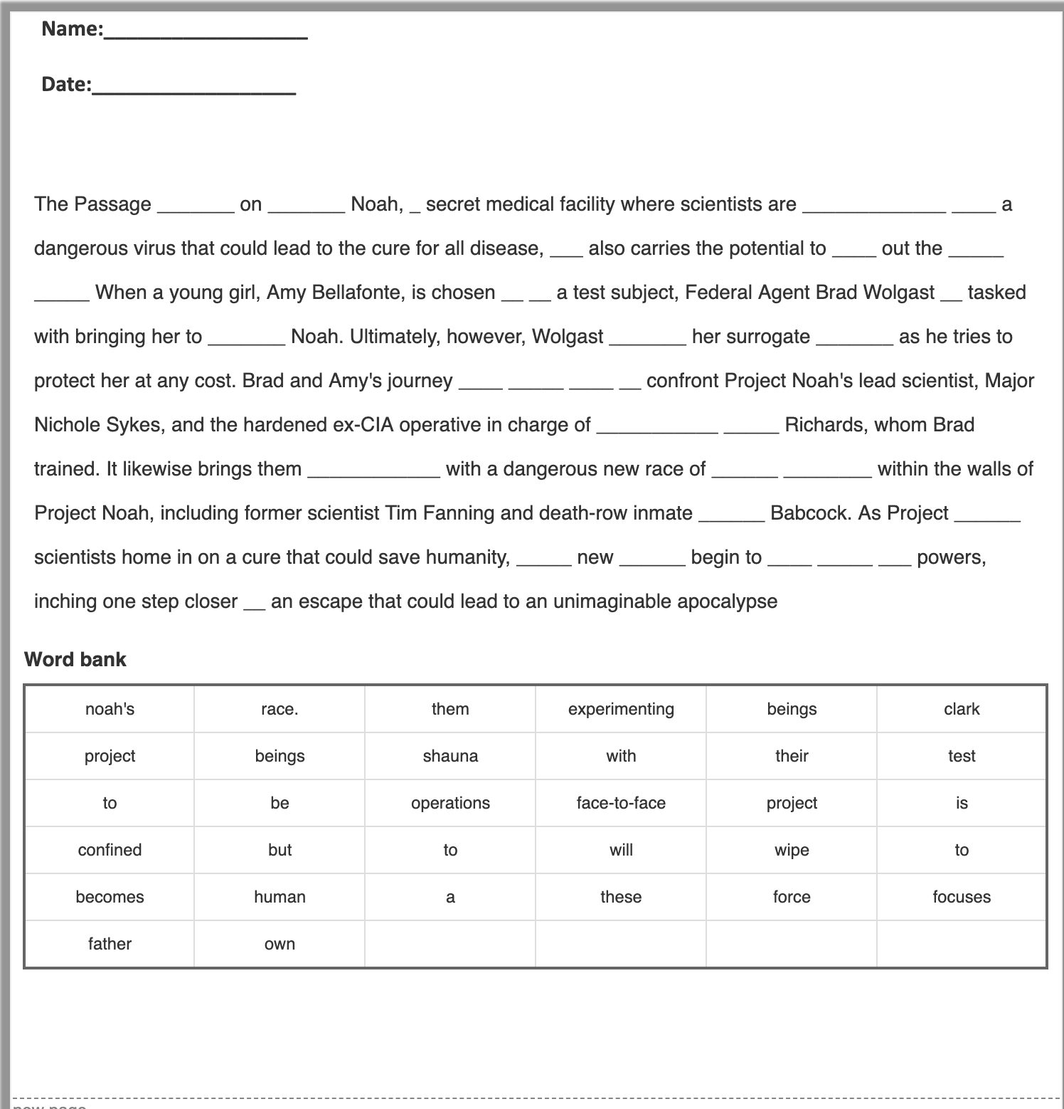 Cloze Test Worksheet Generator