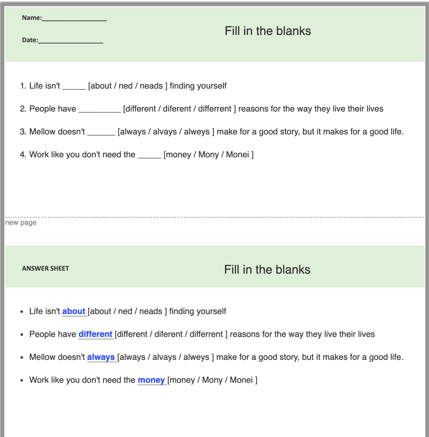 Fill-in-the-Blanks Sentences
