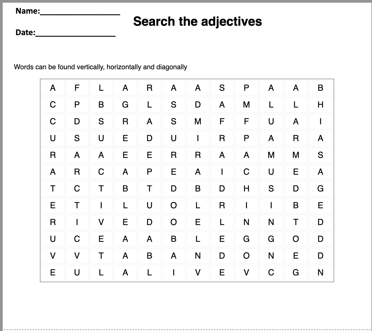 word search worksheet generator 