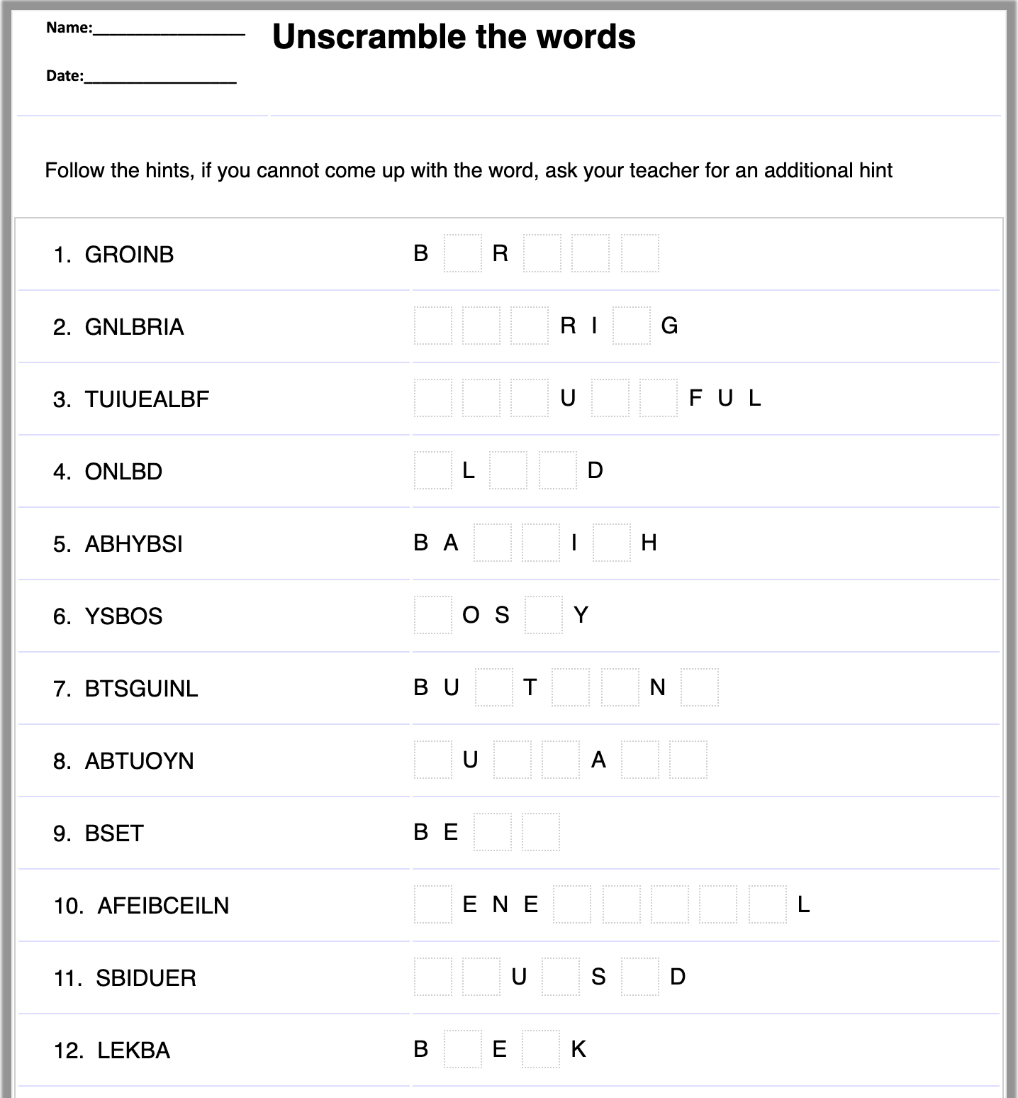 Online English Worksheet Generator